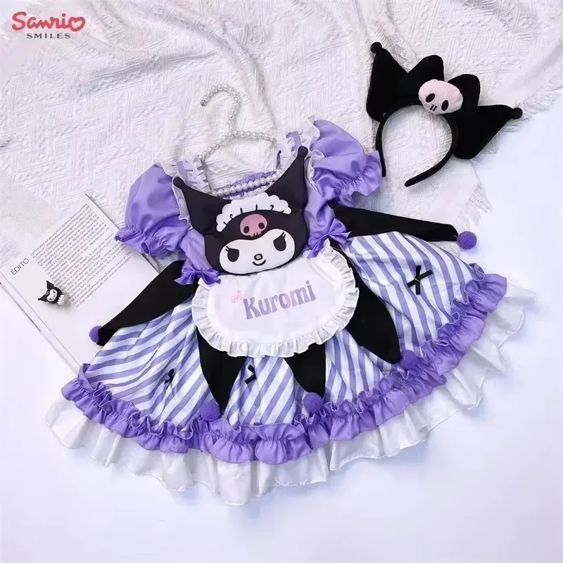 

Sanrio Kawaii Kuromi My Melody Kids Cartoon Dress Girls Short Sleeve Costume Princess Cute Daily Anime Lolita Set Birthday Gifts