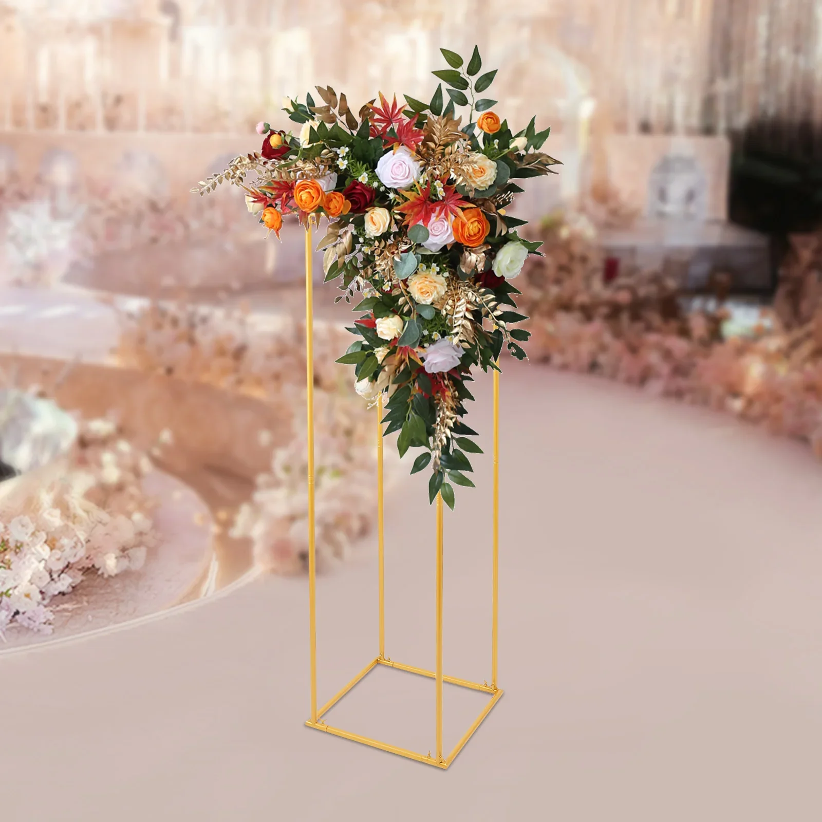 

71inch Gold Wedding Flower Stand, Metal Column Flower Stand, Tall Geometric Flower Vase for Home Party Wedding Decorations
