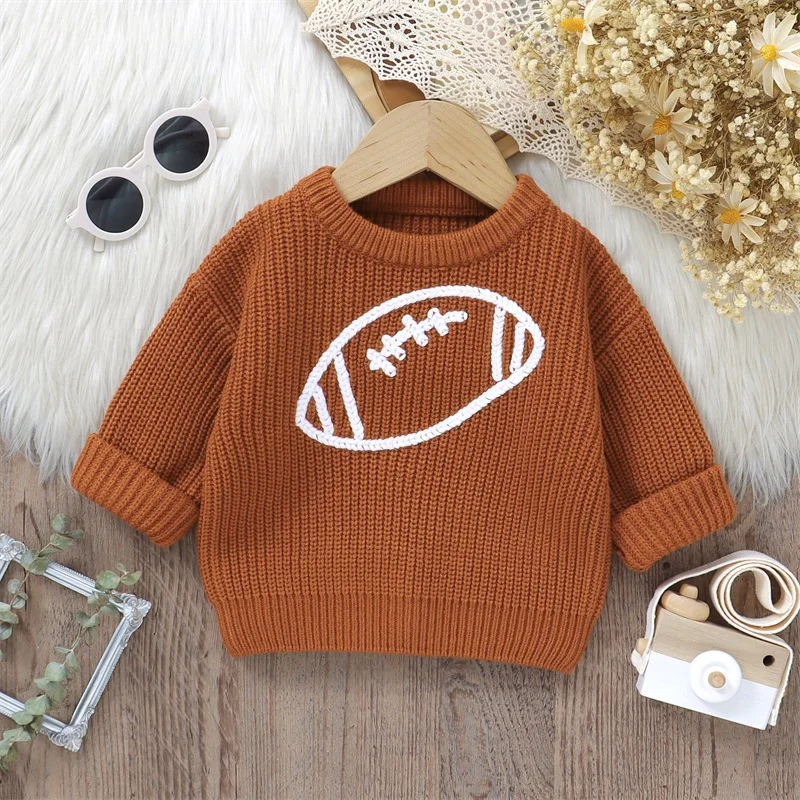 

Suefunskry Baby Sweater, Long Sleeve Crew Neck Rugby Embroidery Winter Warm Knit Pullover Tops Infant Clothes for Girls Boys