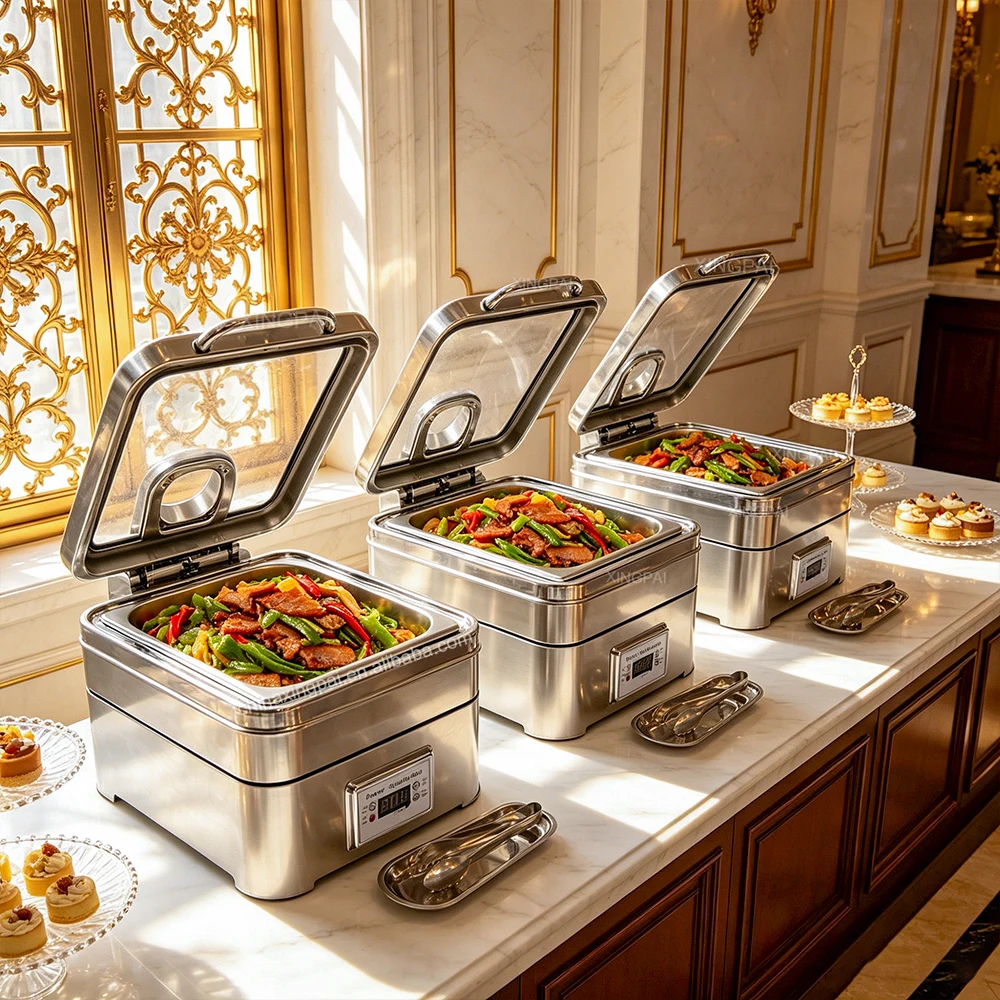 4L Stainless Steel Electric Chafing Dish Temperature Control Catering Buffet Food Warmer Commercial Heating Serving Equipment Fo