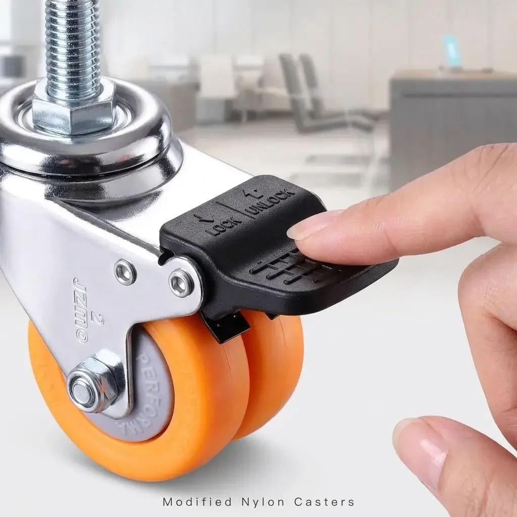 4 Pcs Heavy Duty 2 Inch Dual-Row Caster Wheels with Lead Screw Universal/Brake M12/M10x25mm for Oven Racks And Mobile Shelves