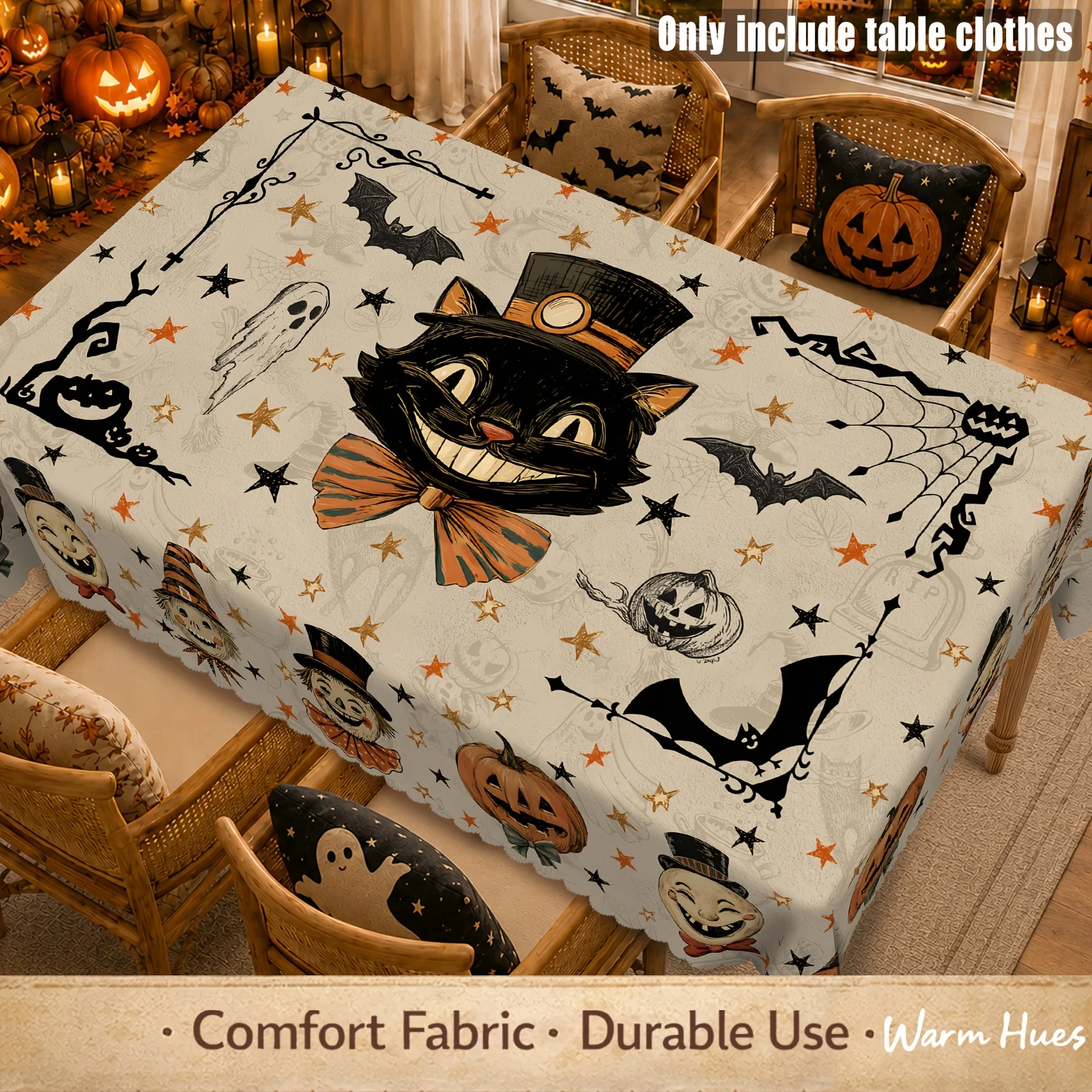 One piece. Cute retro Halloween tablecloth for kitchen, dining room decoration, interior and exterior decoration.zyc