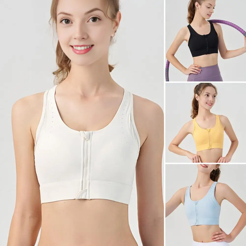 Women's High Impact Sports Bra with Front Zipper Built-in Fixed Cups Shockproof Push Up for Running Training Yoga
