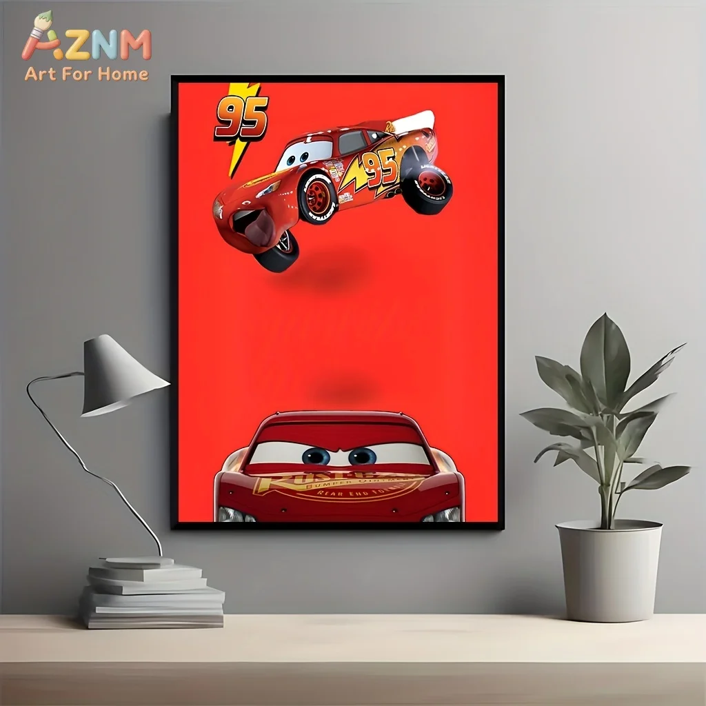 

AZNM Cars Lightning McQueen 95, красный гоночный автомобиль, безрамное настенное искусство на холсте, декор для детской комнаты, постер, принт
