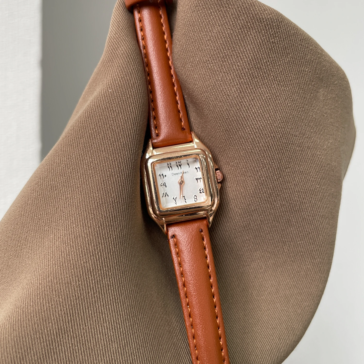 

CILOA Women's Rose Gold Square Watch Arabic Numeral Dial Brown Leather Strap Vintage Casual Quartz Wristwatch