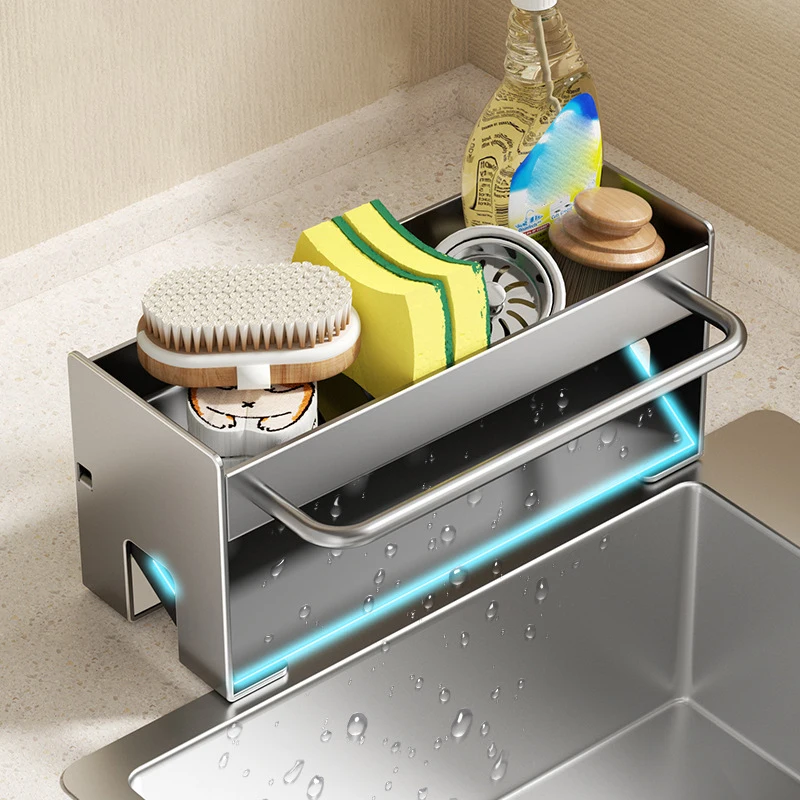 Sink rags draining rack floor countertop faucet sink sponge wire ball supplies storage kitchen Room Shelf