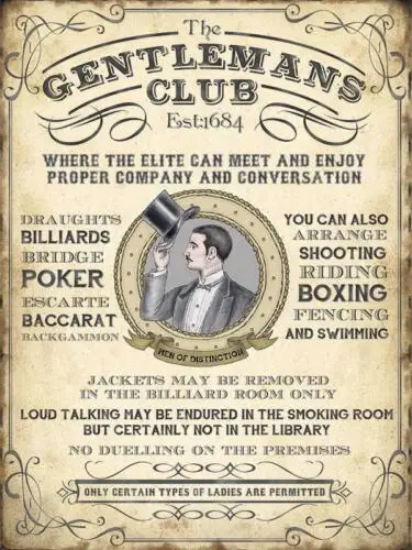 Gentleman's Club Metal Wall Sign (2 sizes - Small / Large)