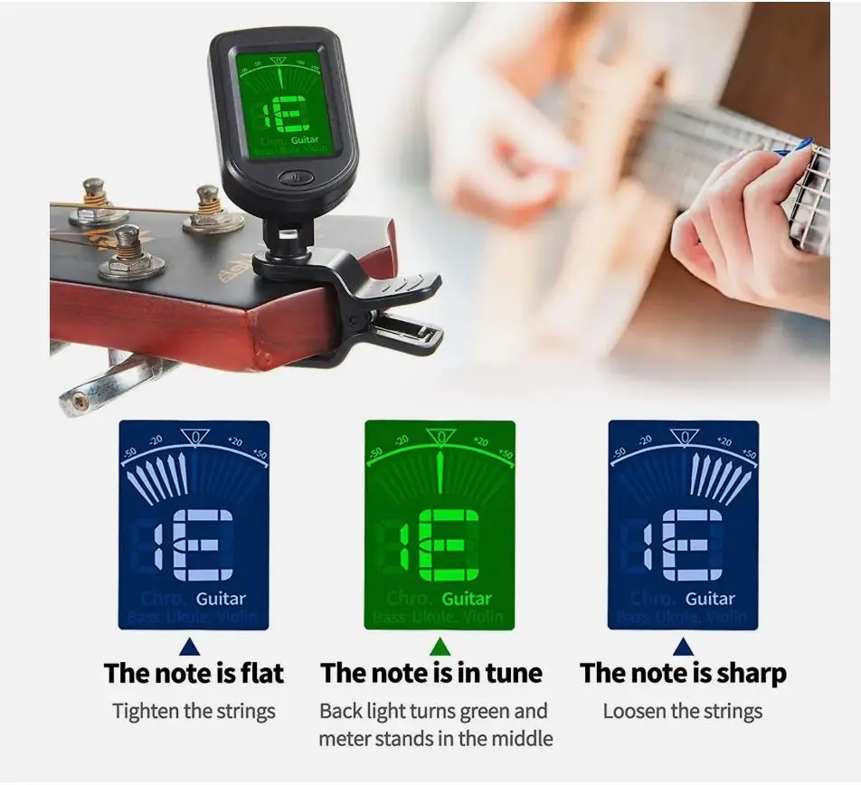 Multifunctional Tuner Rotatable Clip-On Tuner Lcd Display For Chromatic Acoustic Guitar Bass Ukulele Guitar Accessories