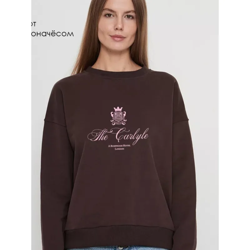 American Retro Trend, Personality, Niche, Chic, Trendy Brand Print, Autumn and Winter, Thick Round Neck, Outerwear, Top for Wome