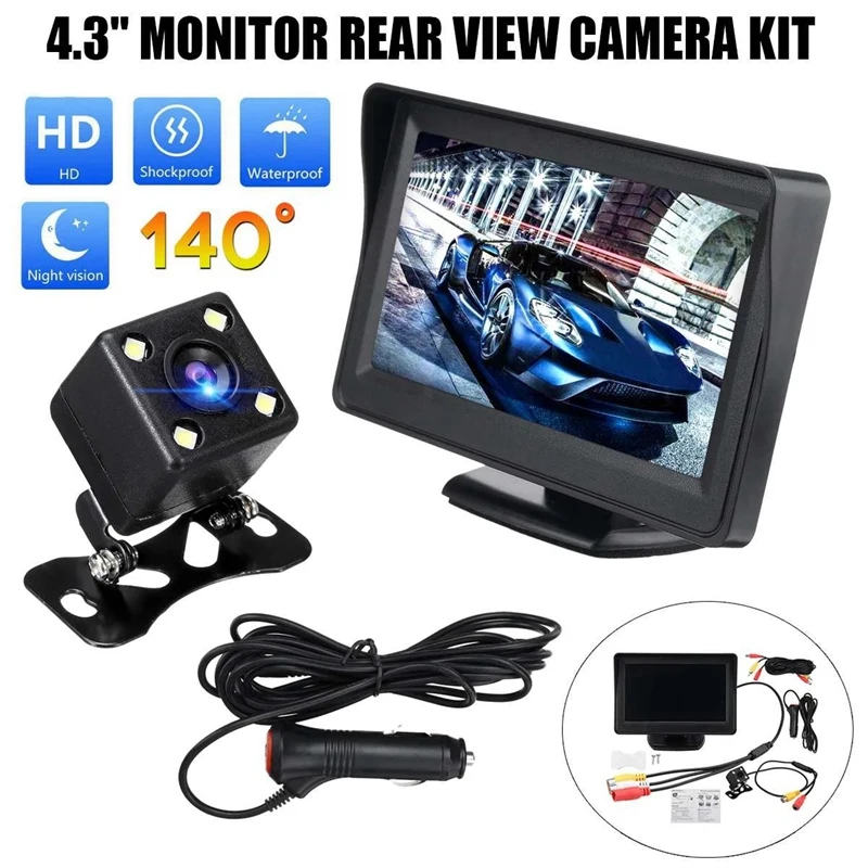 

4.3 Inch HD Car Rear View Backup Monitor Waterproof Reversing Camera Night Vision Backup Camera Parking System Kit