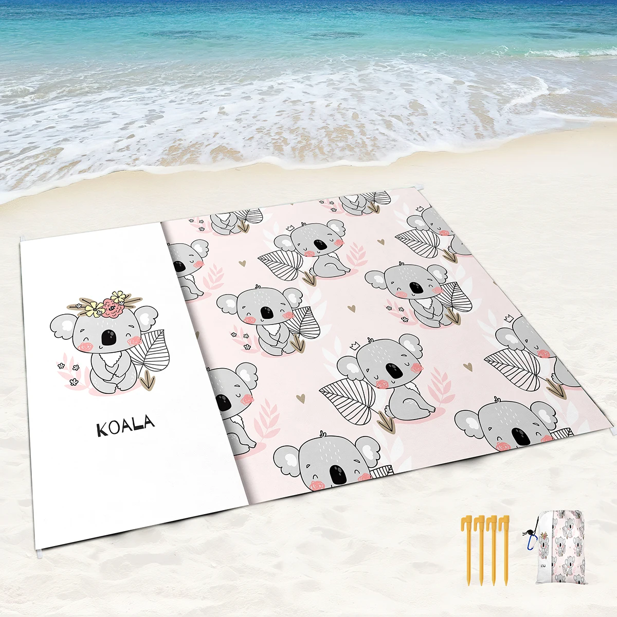 Beach Blankets Cute Cartoon Koala Sandproof Waterproof Extra Large Travel Lightweight Portable Packable Outdoor Camping Hiking