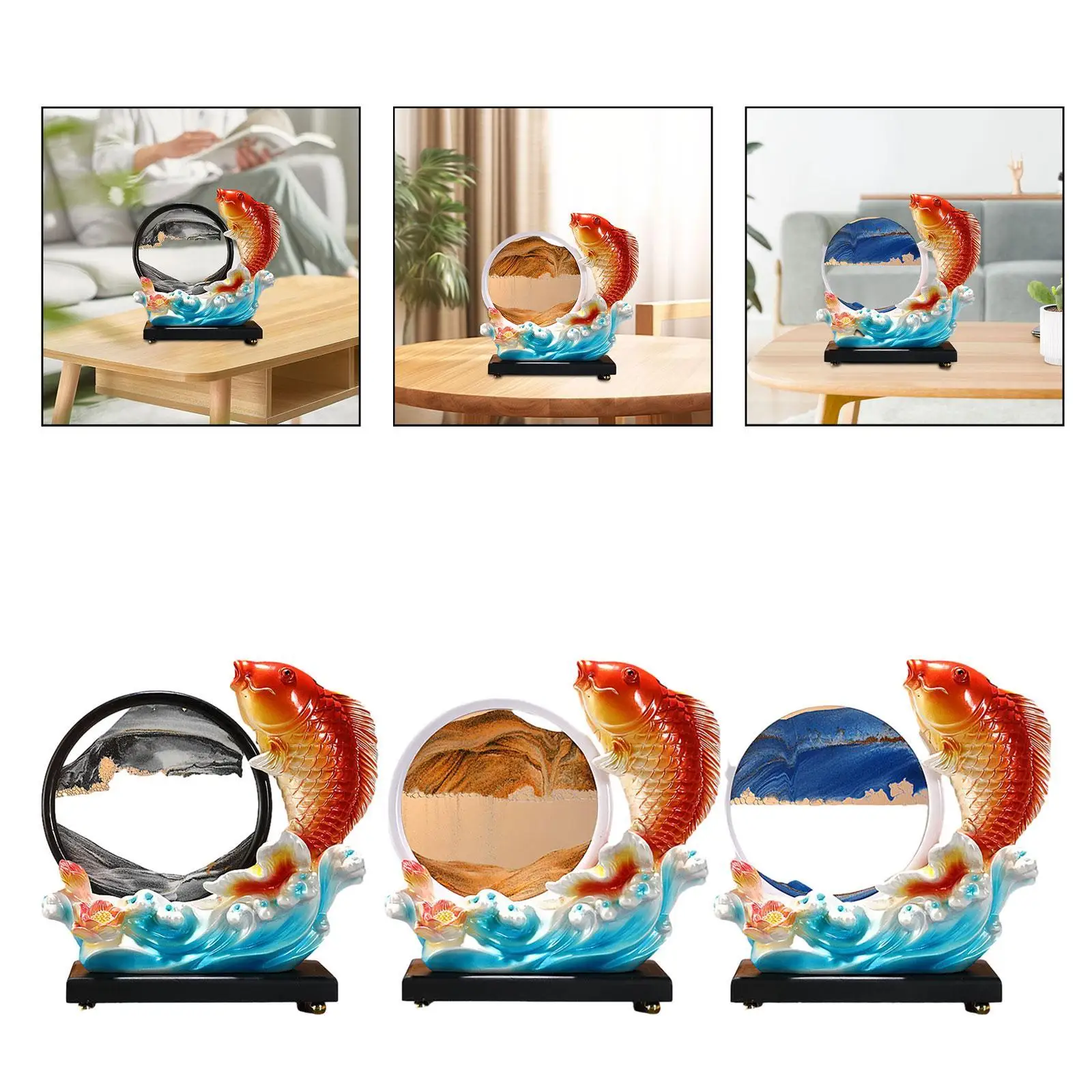 Koi Fish Statue Modern Resin Animal Sculpture Flow Sand Painting for Entrance Fireplace New Year Shelf Table Centerpiece