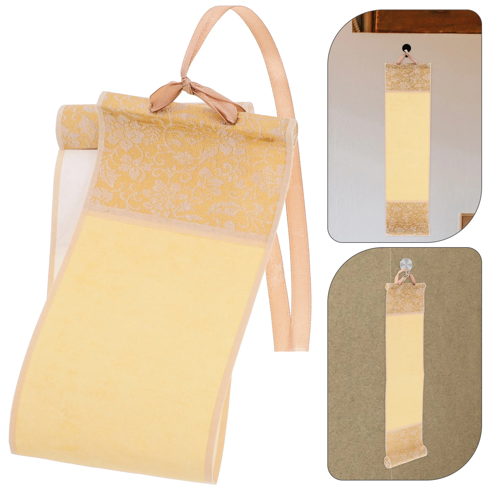 

Vintage Batik Chinese Calligraphy Blank Hanging Scrolls Semiraw Drawing Scroll Gilded Office Wall Mounting Art Supplies For