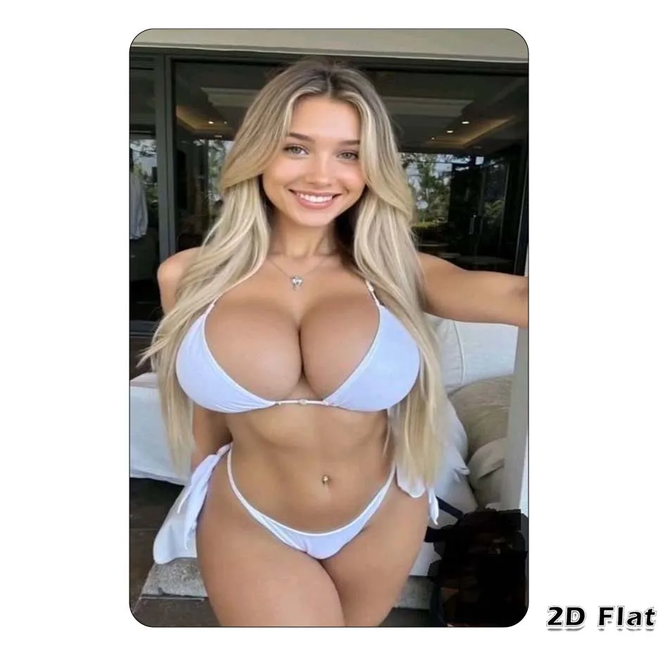 1PC Vintage 2D Metal Tin Sign - Elegant Blonde in White Bikini Selfie Wall Art, Wonderful Gift for Room, Home, Bar, Garage