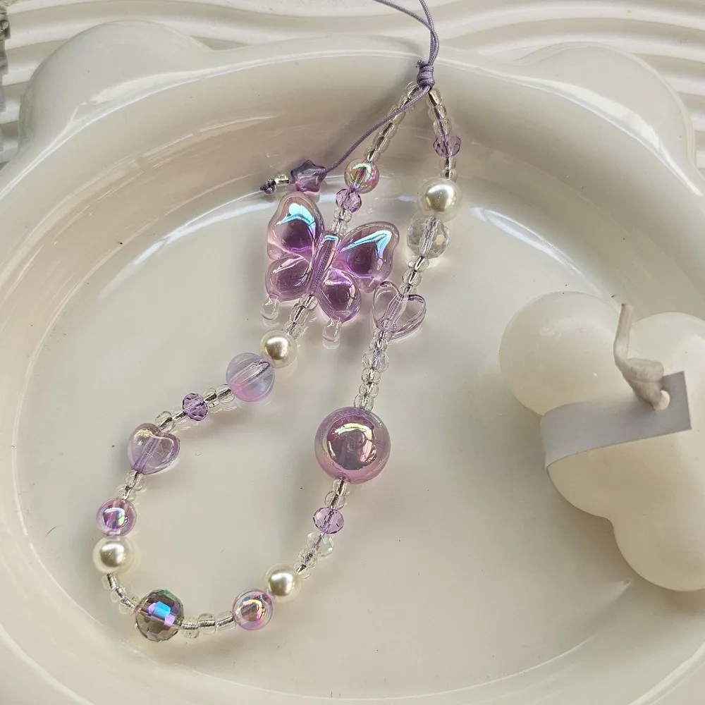 

Светло-фиолетовый Ins Стиль Y2K Сердце Бабочка Подвеска Ремешок Для Телефона Очаровательный Ремешок Анти-потерянный Брелок Камера Подвесная Цепочка DIY Декор