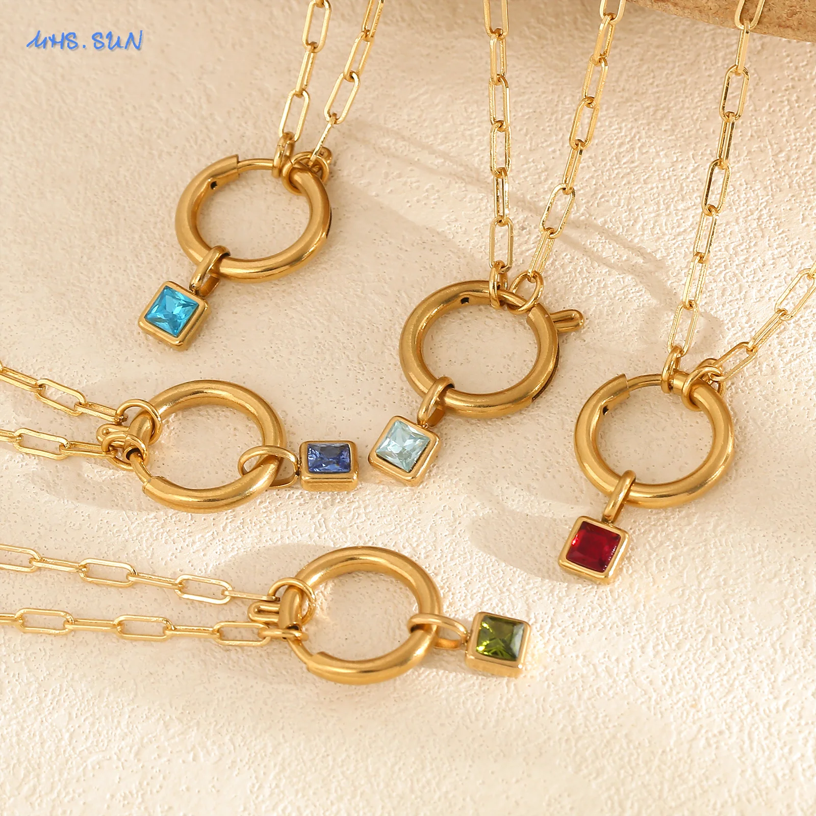SUNSLL جديد كلاسيكي جولة 12 جوهرة الميلاد القلائد مربع مكعب دلاية من حجر الزركون مطلية بالذهب سلسلة مجوهرات هدايا للرجال النساء