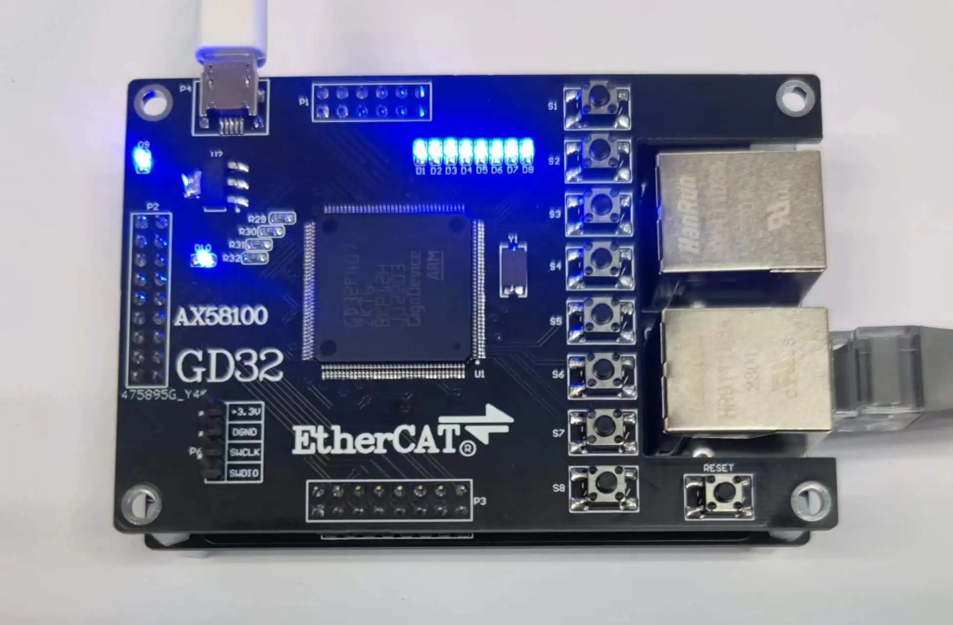 Ax58100 slave gd32f407 entwicklungs board ethercat slave 16io cia402