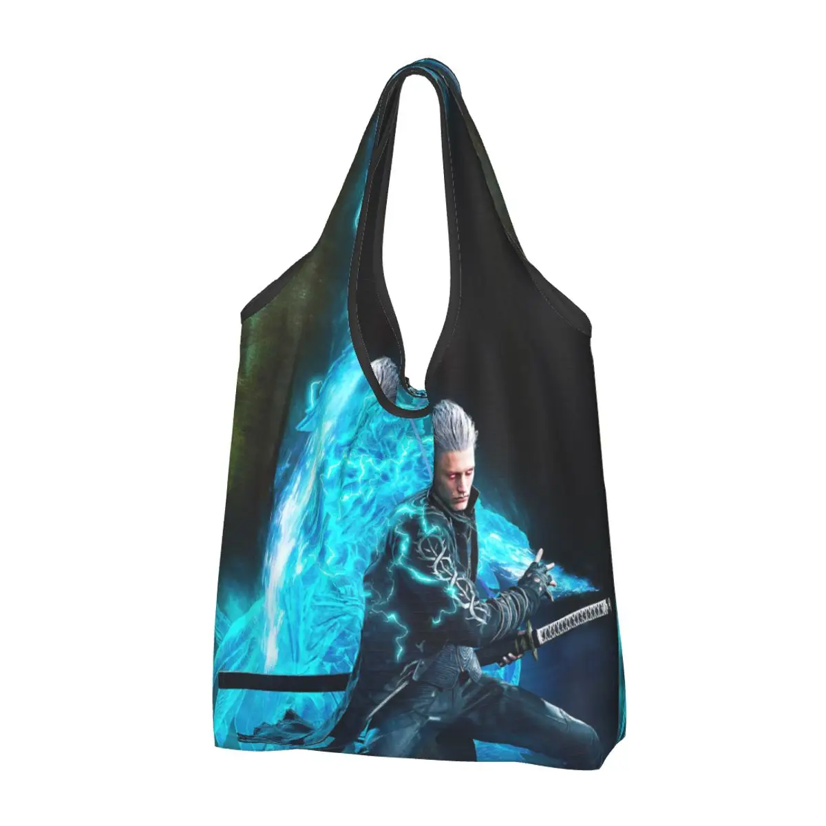 Vergil From The Devil May Cry Series Portable Tote Shopping Bags Reusable Shopper Bag Grocery Handbag Shoulder Bag