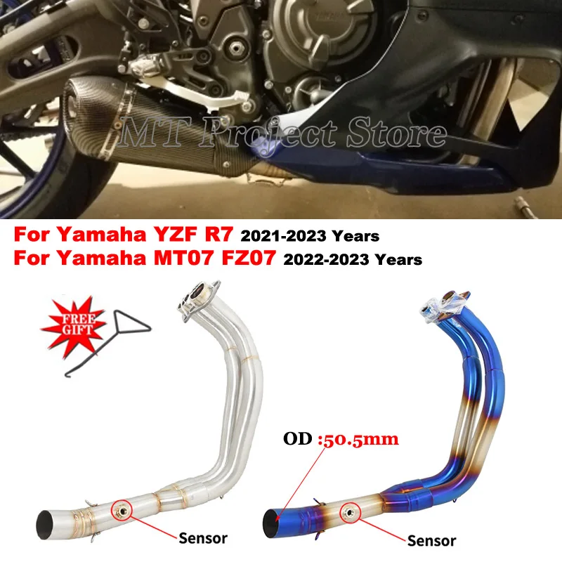 Slip On For Yamaha YZF R7 MT07 MT-07 FZ07 FZ-07 2021-2023 Motorcycle Connect 51mm Exhaust Escape Stainless Steel Front Link Pipe