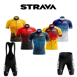 2024 Jersey Set Strava Summer Short Sleeve Breathable Men's Mountain Bike Jersey Set Sweat-Wicking Quick-Drying Jersey