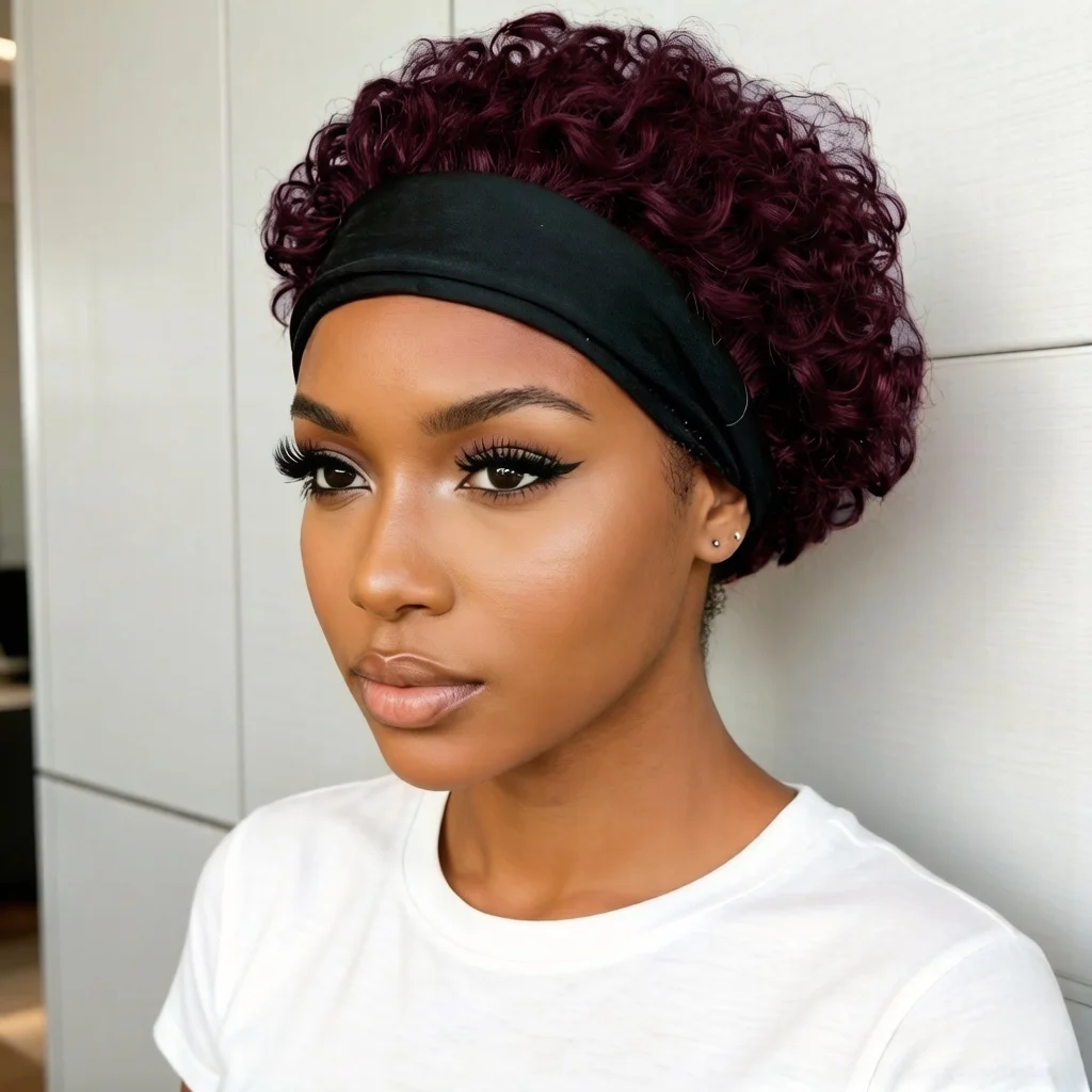 Headband Wig Short Curly Human Hair Wigs for Women full machine made Wig