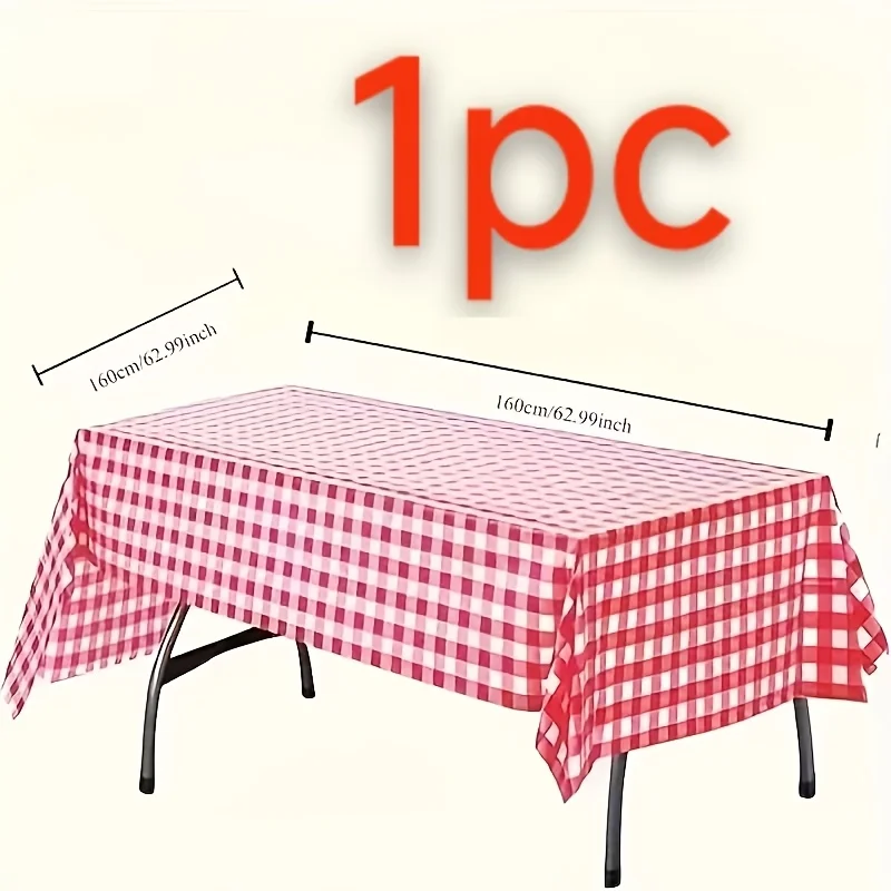 1/3/5Pcs Red and White Checkered Tablecloth - Perfect for Outdoor Picnics, Birthday Parties, Room Decoration, and Holiday Celebrations! Red and White Plastic Tablecloth, Suitable for All Seasons - Ideal for Carnivals, Christmas, Parties, and Outdoor Kitchen Use. Machine-Made, Convenient and Easy to Clean.