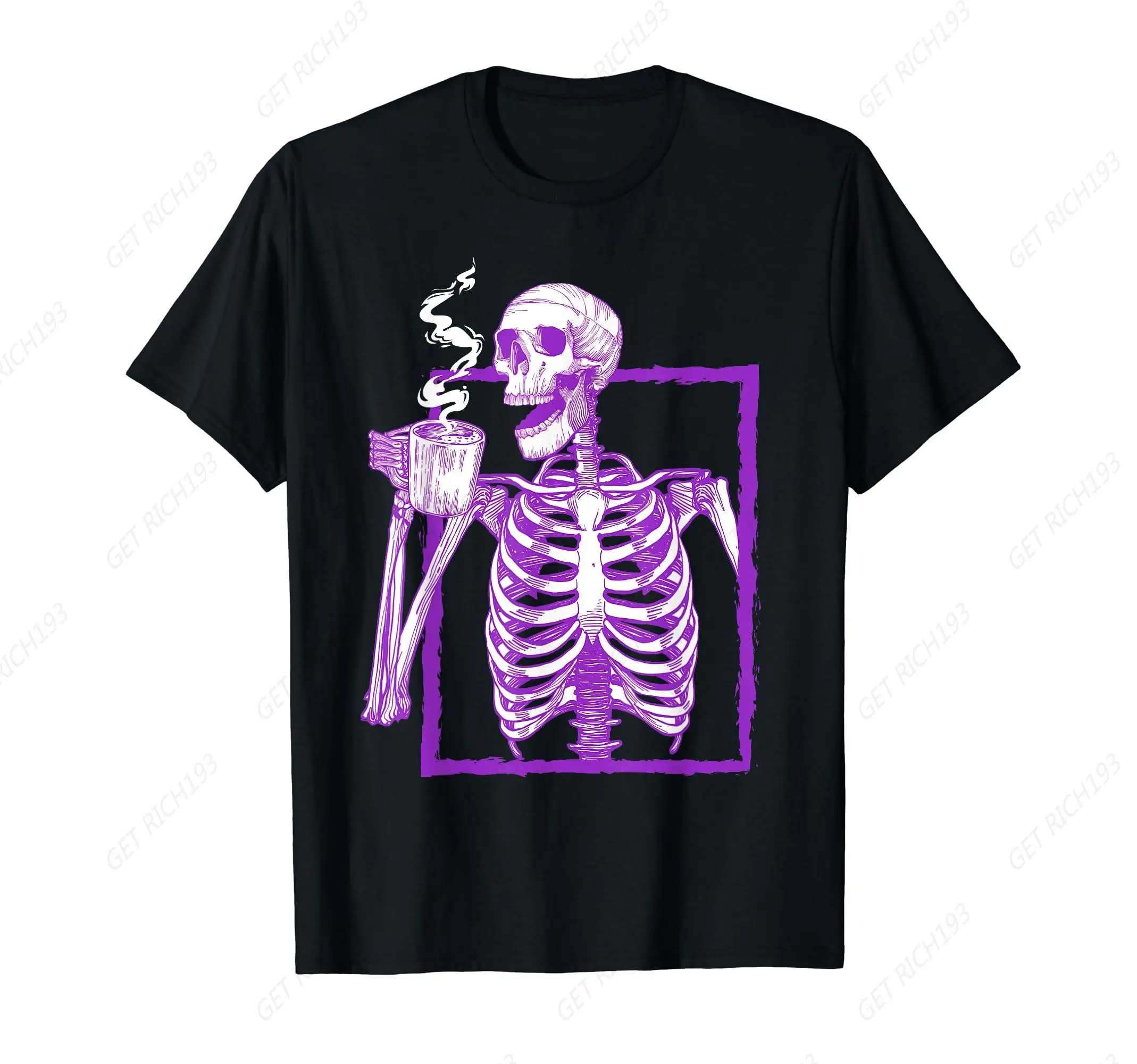 

Skeleton Drinking Coffee Grunge Aesthetic Gothic Halloween T-Shirt Party Short Sleeve Daily Clothes