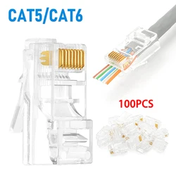 100PCS Cat6 Cat5e RJ45 Shielded Connector Modular Plug Cable Network Plugs Gold-Plated Ethernet PC Hardware Cable Adapter 8P8C