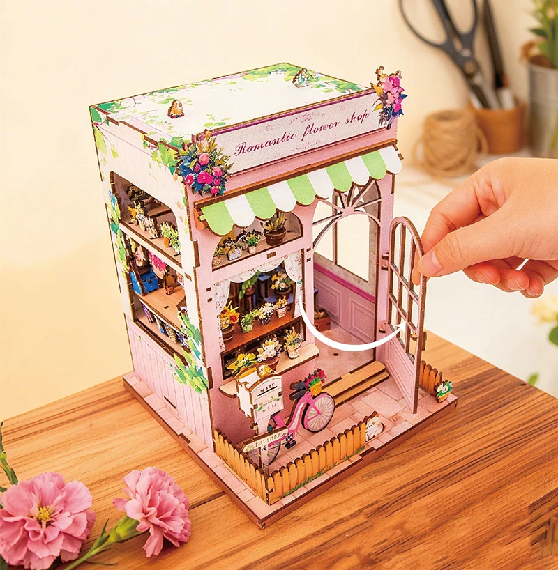 DIY 木製ロマンチックフラワーハウスミニチュアモデルキット LED ライト付きドールハウス家具付き友人への誕生日プレゼント