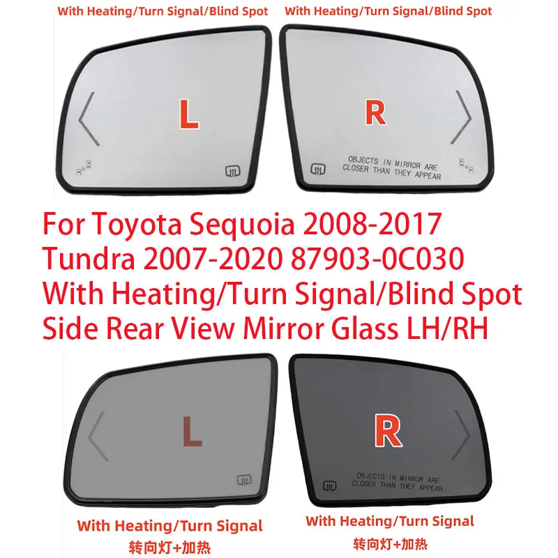 

For Toyota Sequoia 2008-2017 Tundra 2007-2020 879030C030 With Heating/Turn Signal/Blind Spot Side Rear View Mirror Glass LH/RH