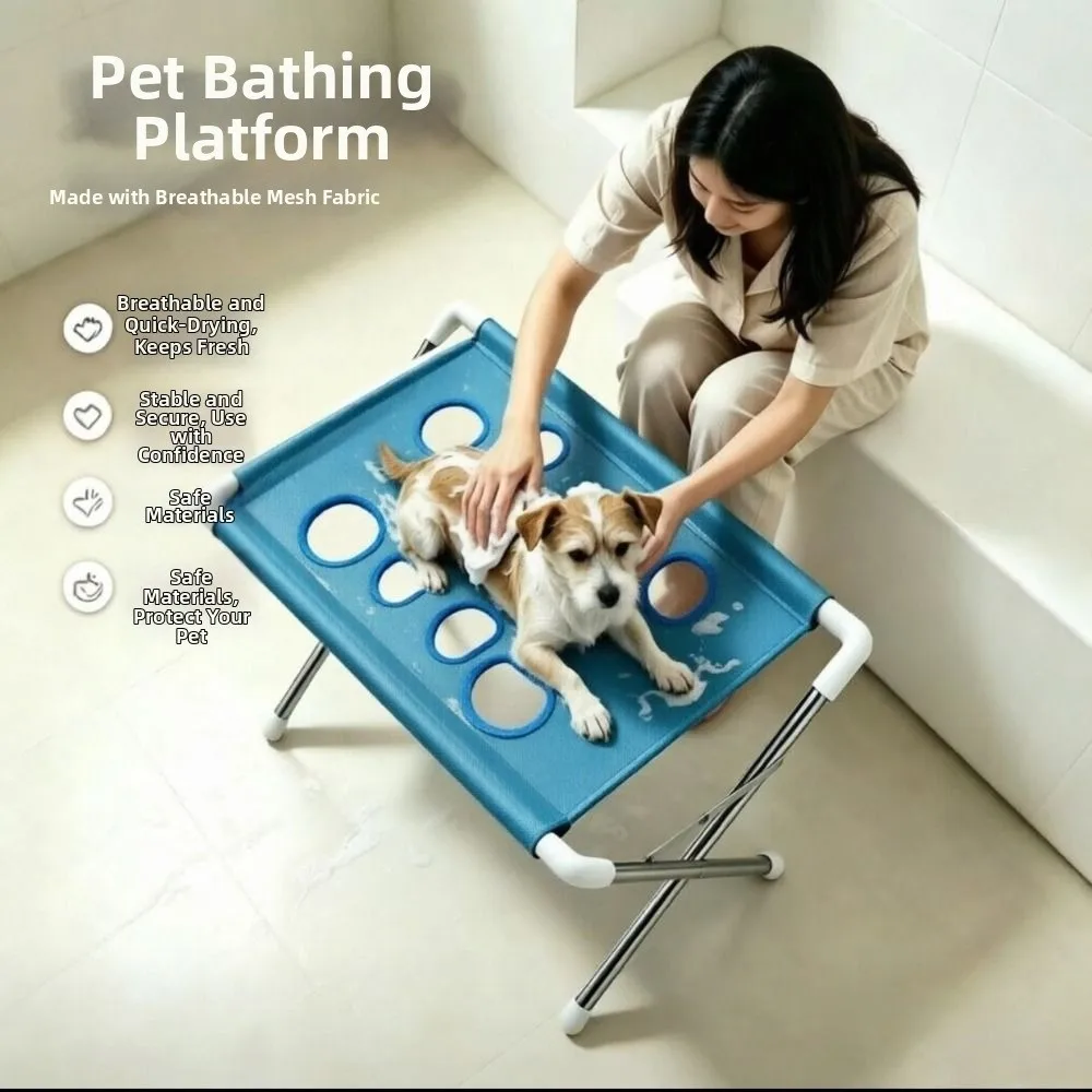 Foldable Pet Grooming Table Quick-Dry Mesh Breathable Pet Grooming Hammock Non-Slip Stable Structure Pet Washing Rack