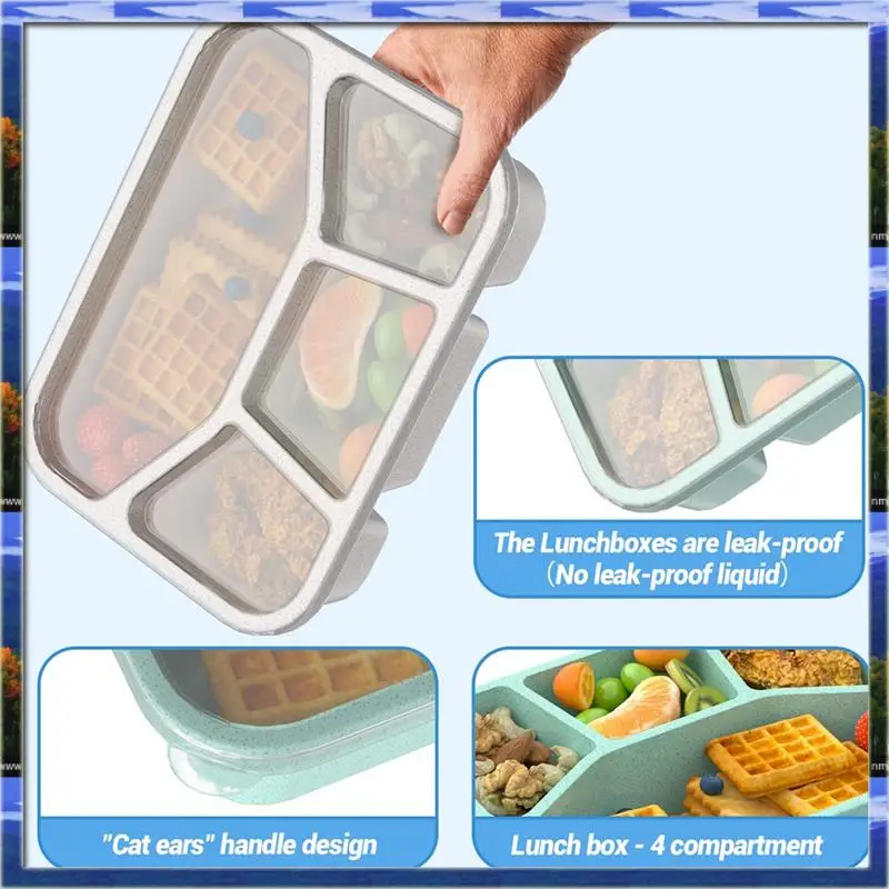 ランチボックス弁当箱子供用ランチボックス食品保存容器4コンパートメントミールプレップコンテナ透明カバー付きas59-