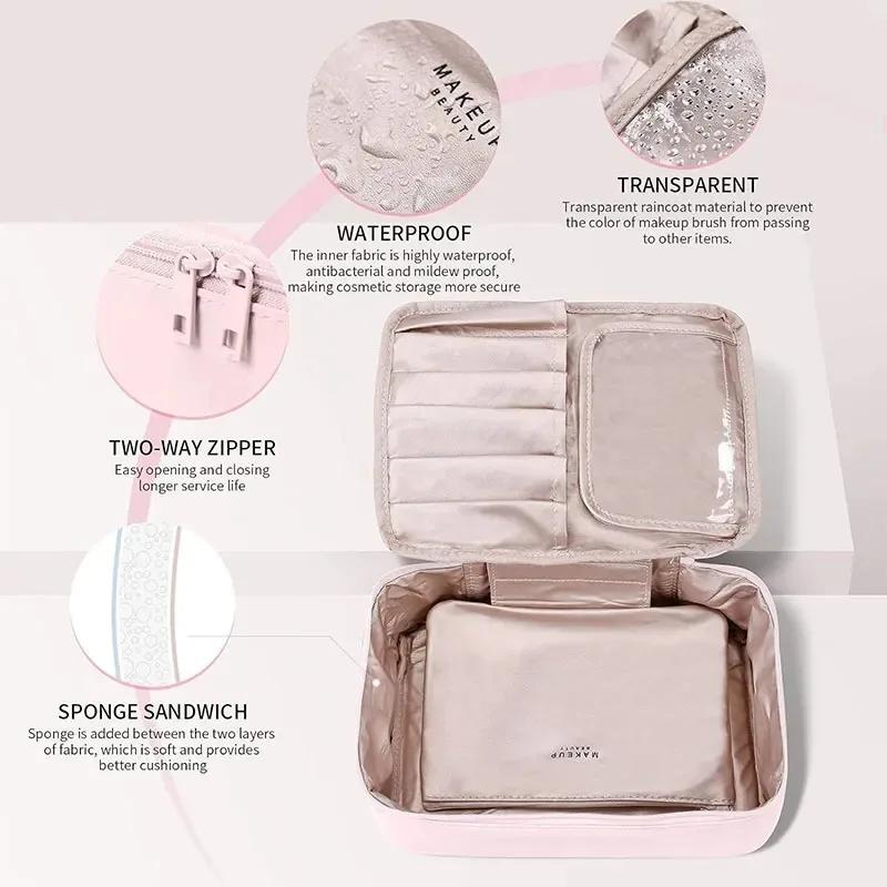 Beautician Cosmetic Bag Travel Make Up Bag Quick Makeup Bag Toiletry Bag Organizer Pink Makeup Pouch Purse Waterproof Handbag