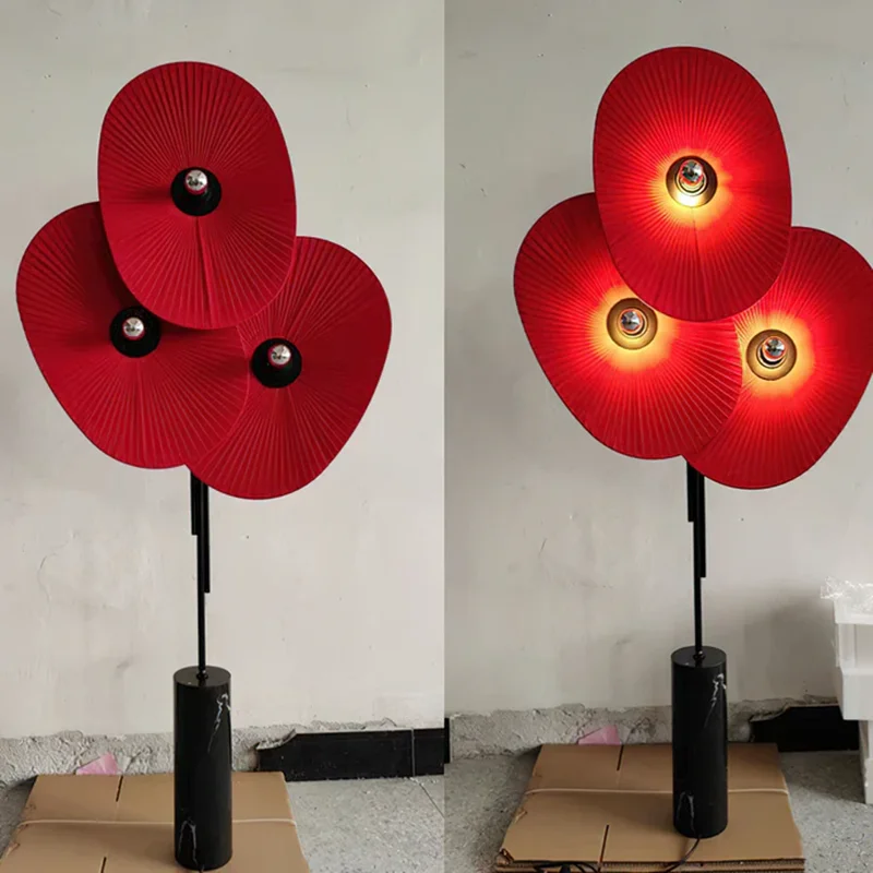 Triple Floral Floor Lamp Fan Shaped red lamp Minimalism Designer colorful lamps Homestay Bedroom Home Living Room couch lamp