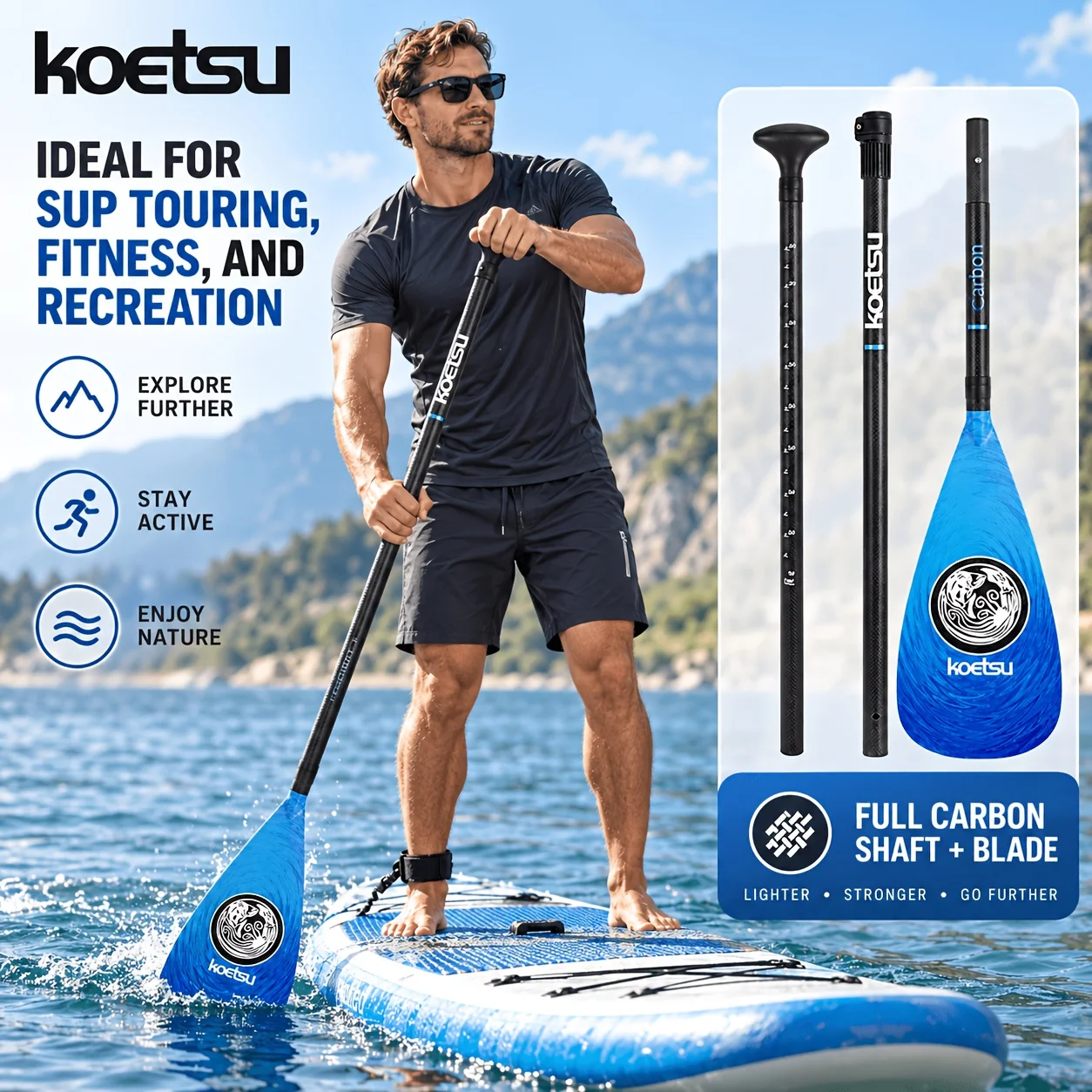 KOETSU KQ Color All-Carbon 3-Section SUP Propeller, with a detachable all-carbon fiber shaft and blades.