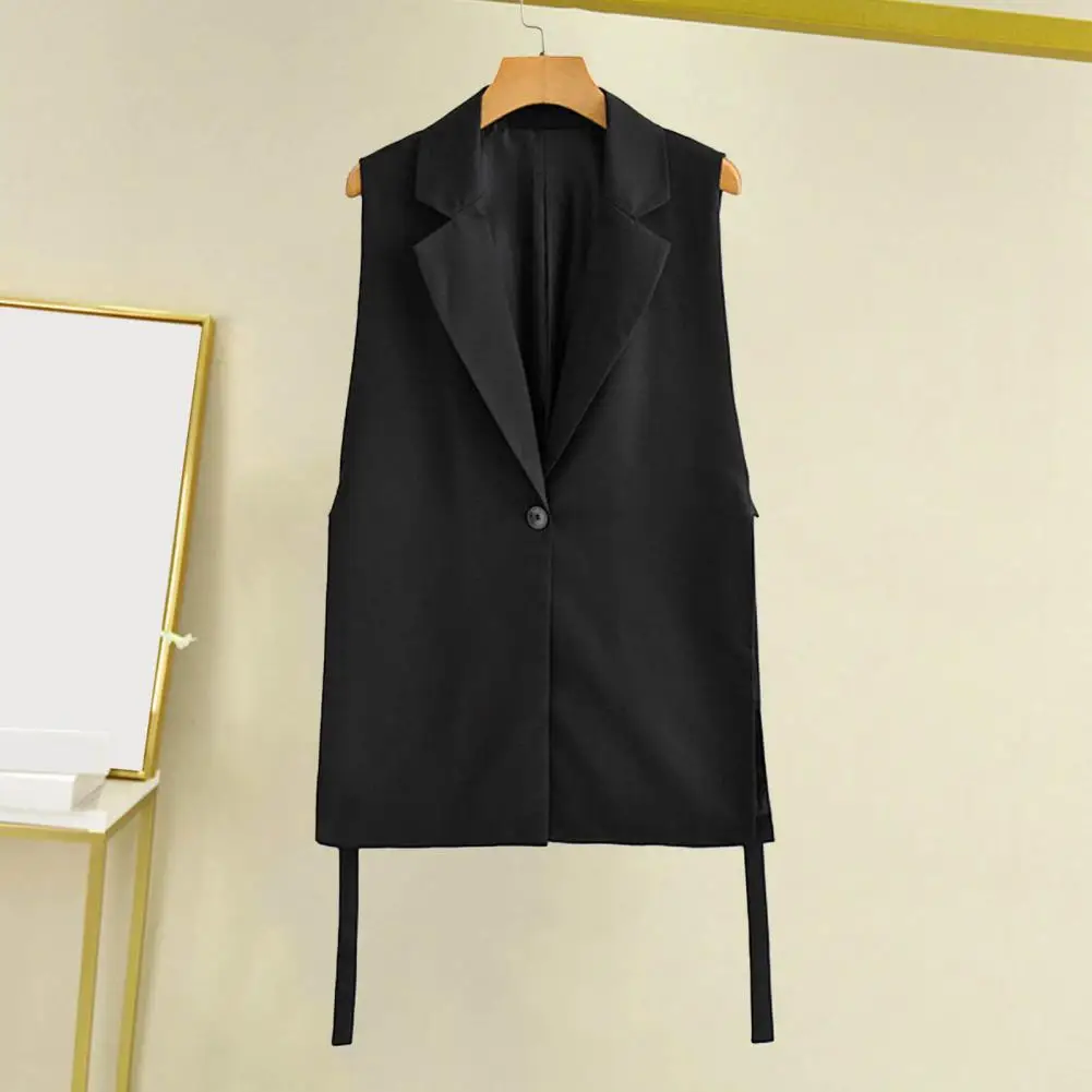 

Casual Loose Vest Elegant Sleeveless Vest Coat with Turn-down Collar Single Button Closure Women's Formal Suit for Commute