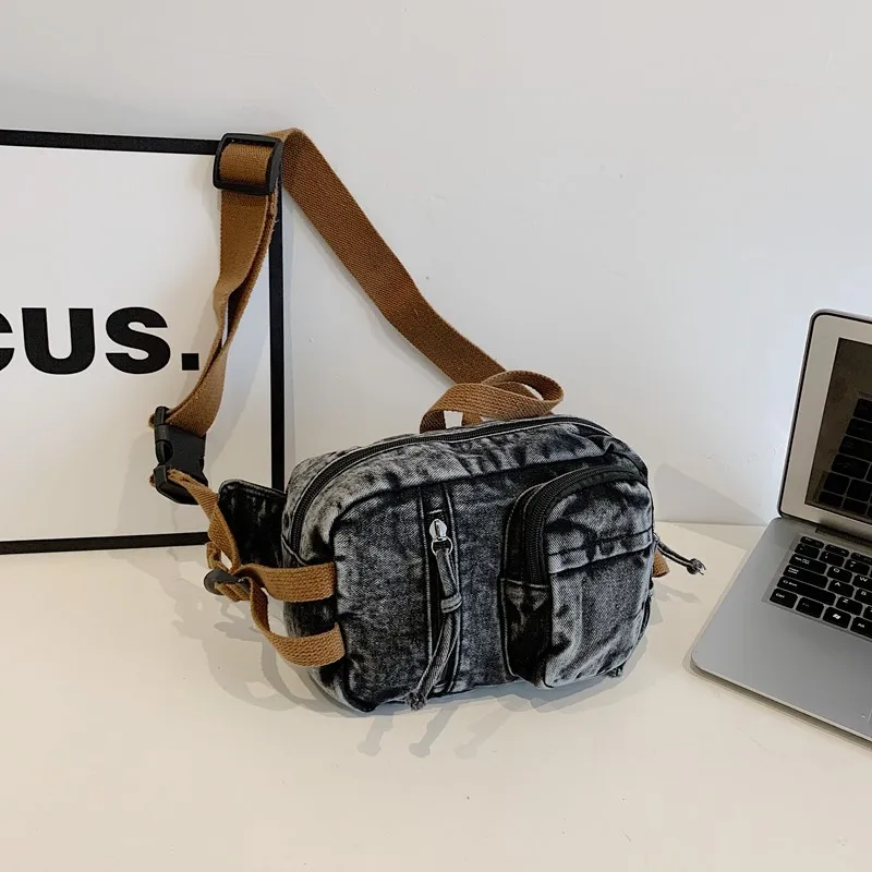 

Fashionable Solid Denim Unisex Chest Bag Hot Selling Sweet Simple Crossbody Bag New Retro High-quality Women's Chest Bag