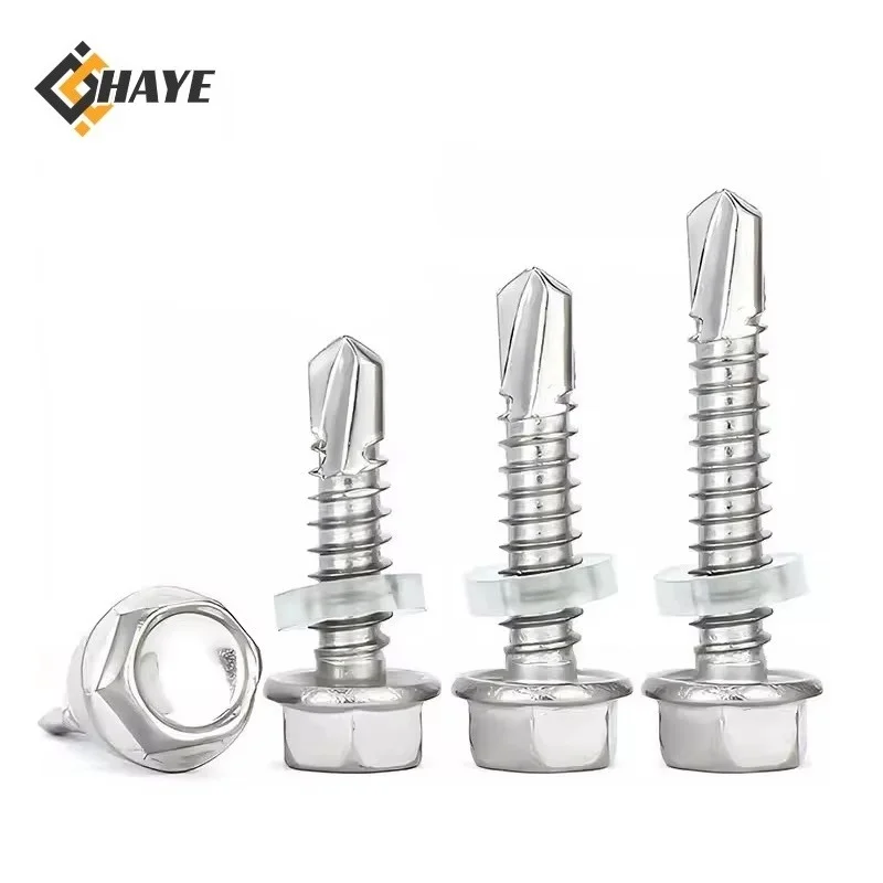 M4.2 M4.8 M5.5 M6.3 External Hexagon Drilling Screws Gaskets 410 Stainless Steel Hex Self Tapping Screws for Colour Steel Tile