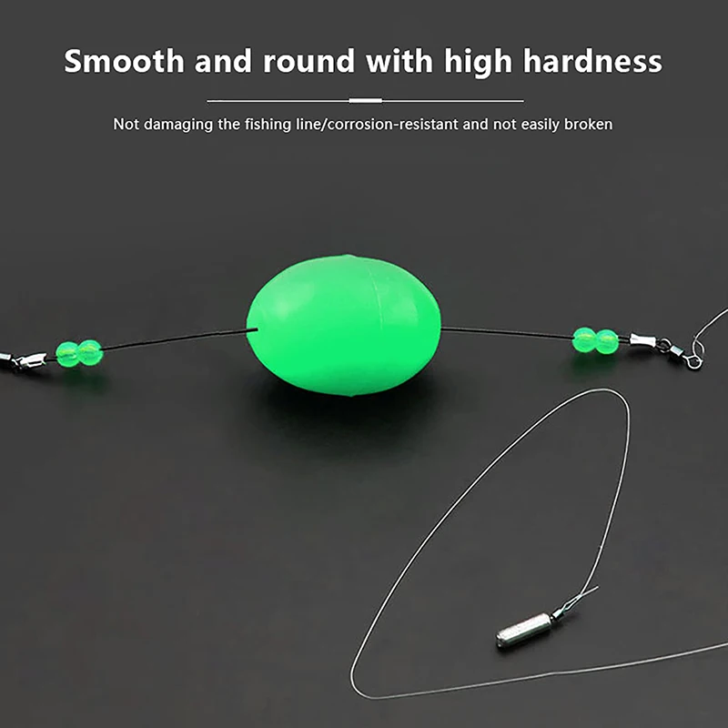 375Pcs/Box Luminous Fishing Beads Olive Green Oval Plastic Fish Beads Anti-Collision Bean Glowing Sink Beads Fishing Gear