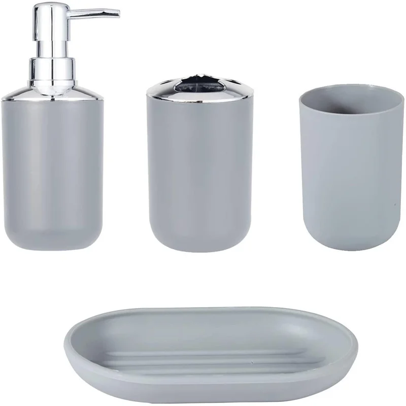 4pcs Luxury Bathroom Accessories Plastic Toothbrush Holder Cup Soap Dispenser Dish Toilet Holder Pump Bottle Cup Bathroom Set