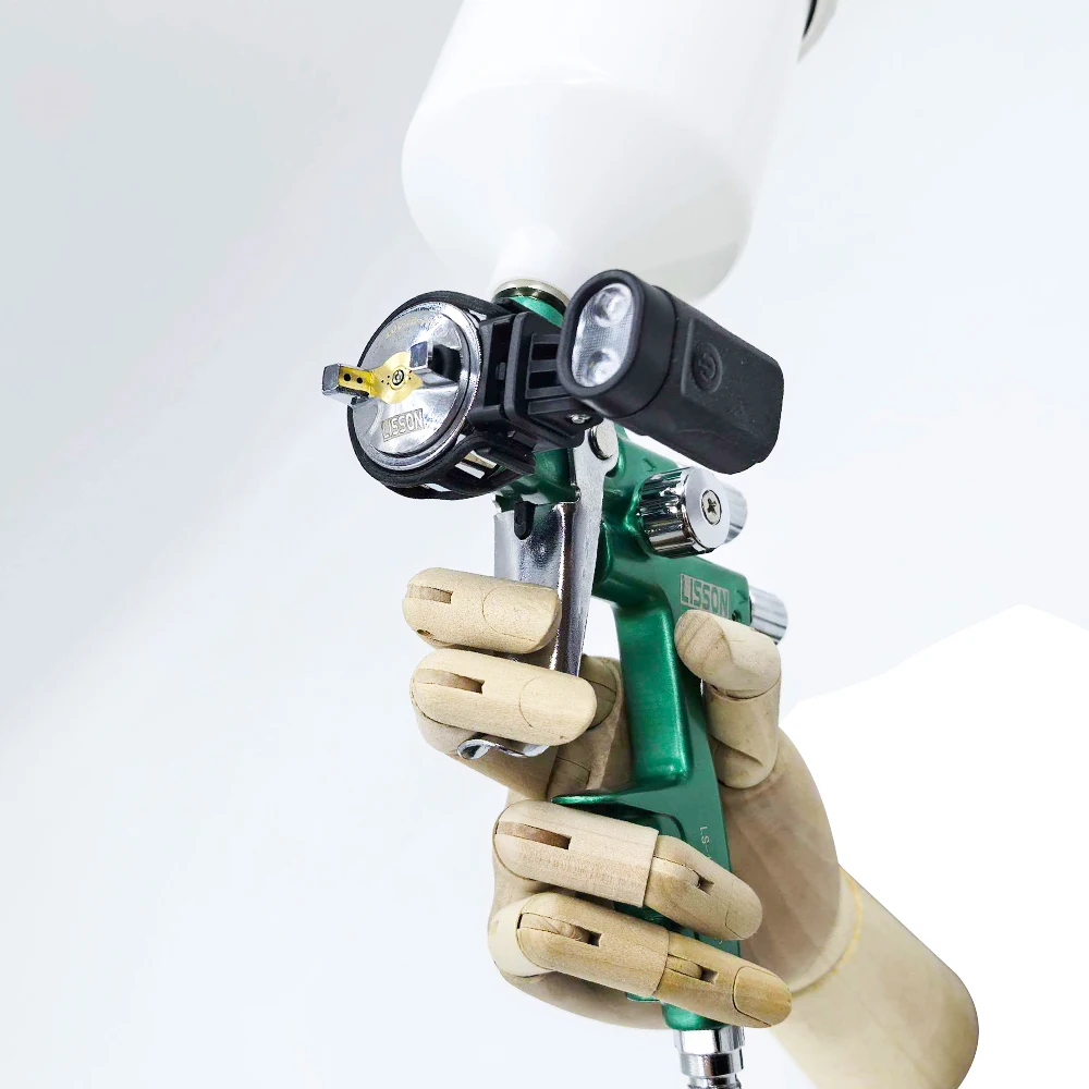 Standard Caliber 1.3mm HVLP Spray Gun with LED – Bright Green, 600ml Gravity Feed for Car & Wood Paintin