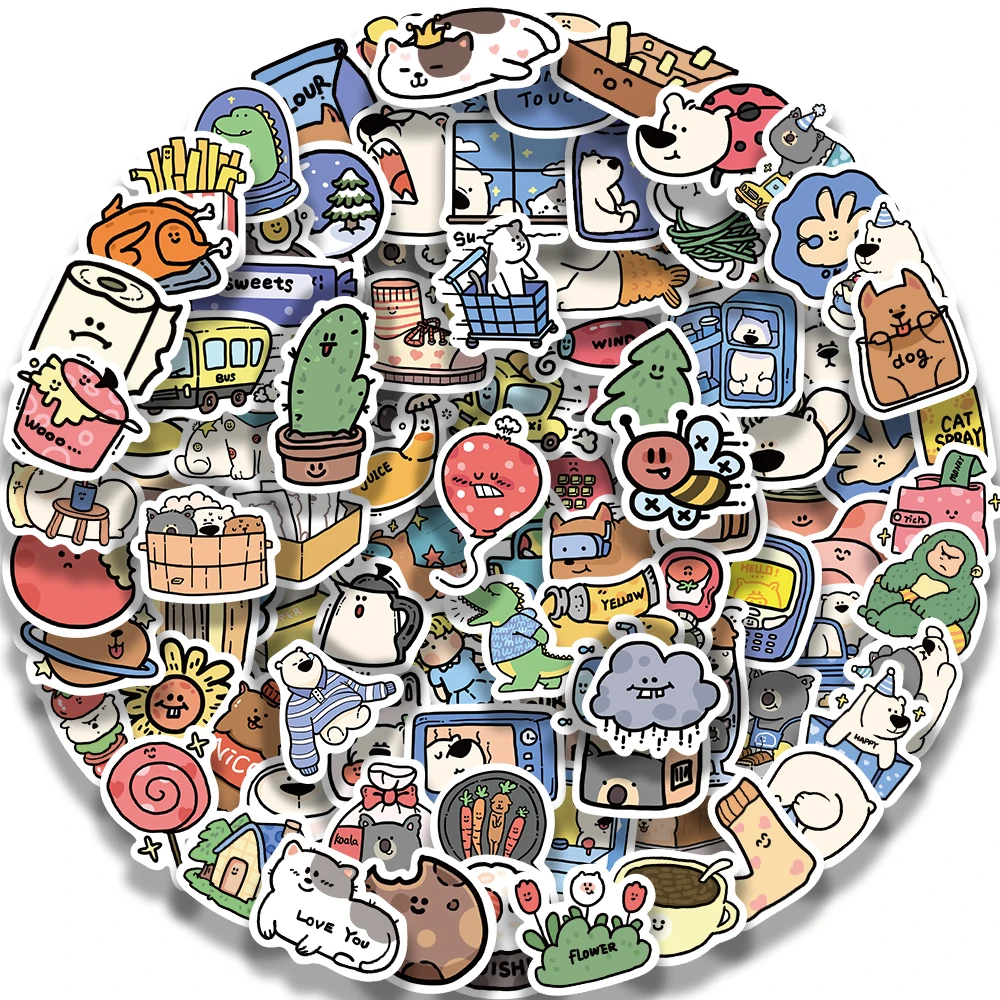 

100PCS Funny Cartoon Animal Hostel Stickers For Kids Toy Gift Waterproof PVC DIY Sticker Car Notebook Helmet Laptop Decals