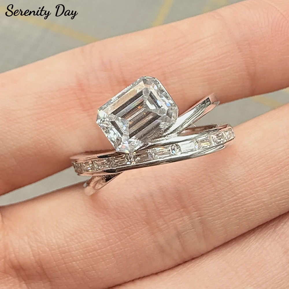 

Кольца Serenity 2ct изумруда D с муассанитом для женщин, подарок, твердое серебро S925, сверкающие лабораторные бриллианты, раздвоение обручальные кольца, ювелирные изделия
