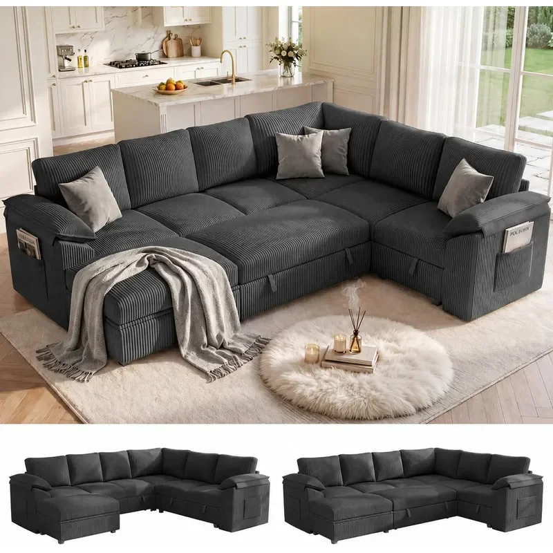 108 In L Shaped Modular Sectional Sofa Couch for Living Room Dark Grey