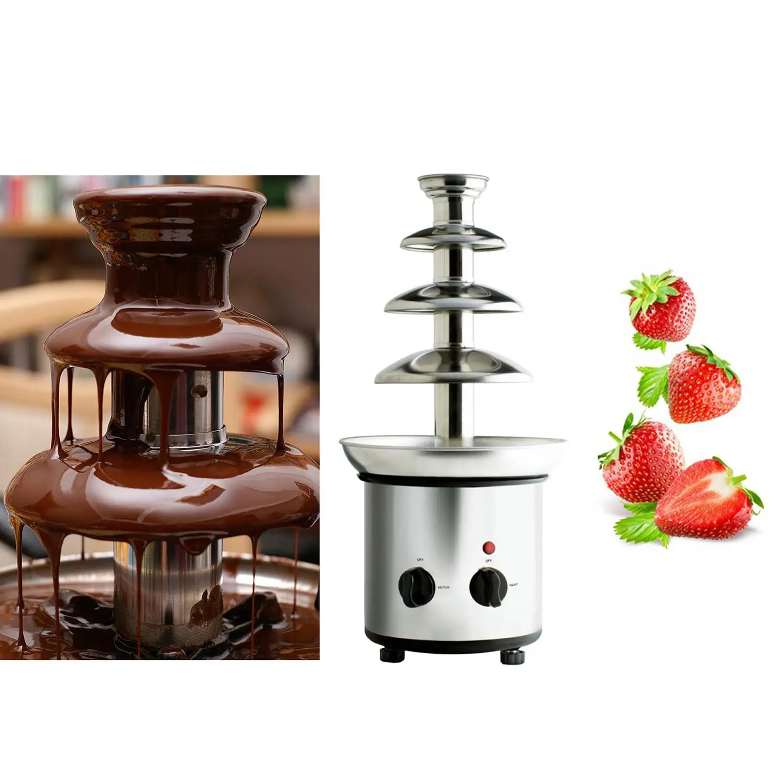 

Stainless Steel 1.8kg Capacity Electric Chocolate Fondue Fountain DIY Waterfall 17.7 in Tall for Nacho Cheese BBQ Sauce