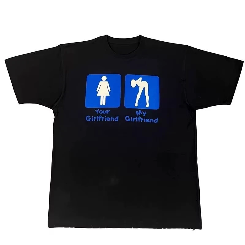 Streetwear funny meme I Love My Girlfriend Women T Shirt Casual Tee Men Cotton Oversized Loose Trend Vintage oversized t shirt view 2