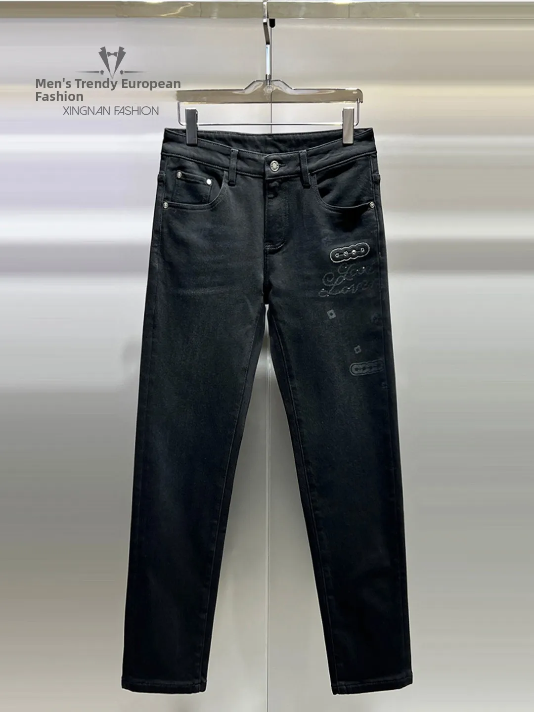 

Мужские зимние джинсы Thiened Fce: облегающие, с принтом и вышивкой, роскошные, расклешенные, дышащие, теплые, молодежные, повседневные