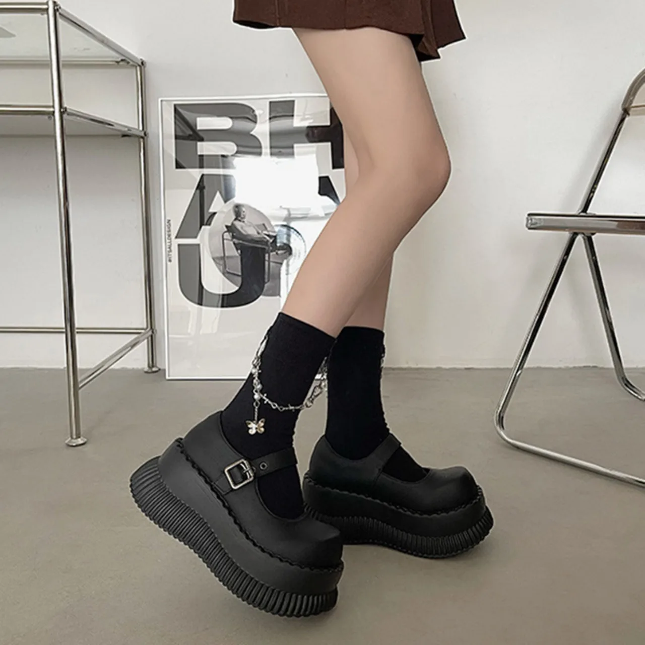 Sweet Cute Autumn Mary Janes Women Pumps Wedges High Heels Cosplay Street Goth Punk Design Thick Sole Lolita Pumps Girls Shoes