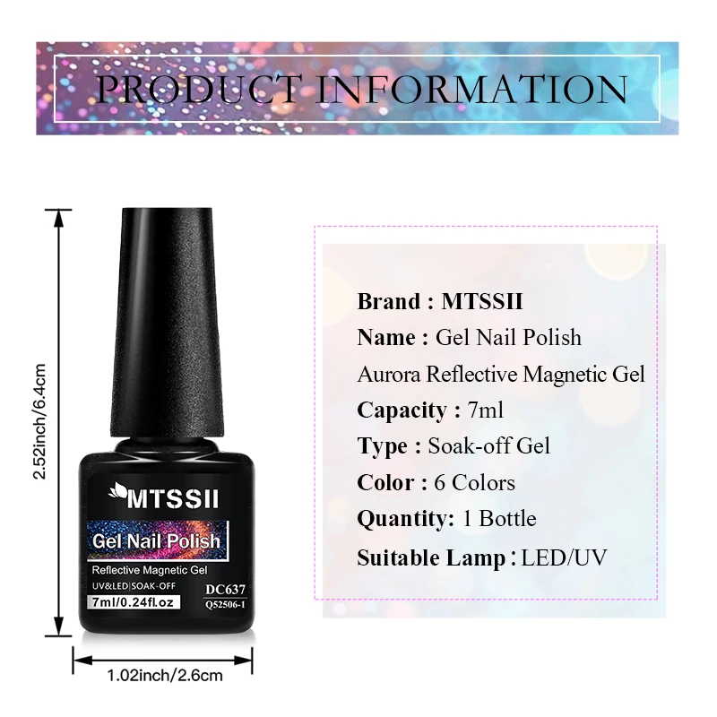 Mtssii 7ml auroras reflexivo gato gel magnético unha polonês espumante glitter arco-íris semi permanente arte do prego embeber fora led gel uv