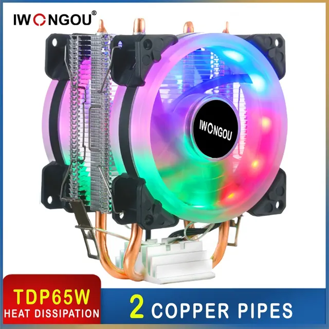 Chłodnica procesora IWONGOU X99 LGA2011 2 rury grzewcze chłodnicy 90mm RGB wentylator 3Pin chłodzenia procesora dla Intel LGA 2011/1366/1700/AMD/1156